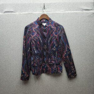 Charter Club Womens Paisley Print Button-Up Jacket M Cotton/Spandex Blue/Red Mac